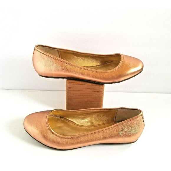 ELAINE TURNER Paige Leather Ballet Flats Sz 6 36 Metallic Rose Gold Slip On - Picture 4 of 12